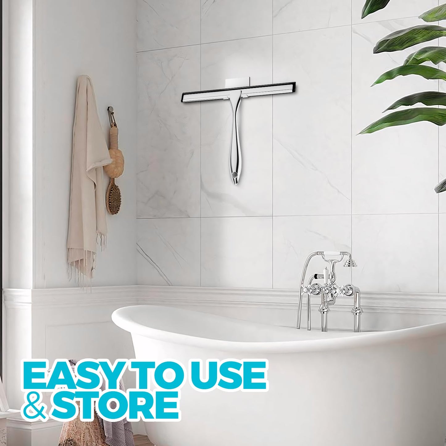 2PACK All-Purpose Shower Squeegee for Shower Doors, Tile Shower Walls, Bathroom, Window, Glass and Car Windshield, Mirrors and Kitchen-Stainless Steel, 10 Inches, Silver