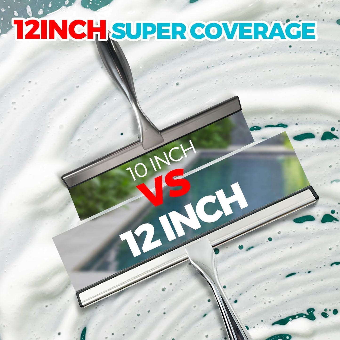 ALFLOD 12-Inch All-Purpose Shower Squeegee for Shower Doors, Tile Shower Walls, Bathroom, Window, Glass and Car Windshield, Mirrors and Kitchen-Stainless Steel, Silver